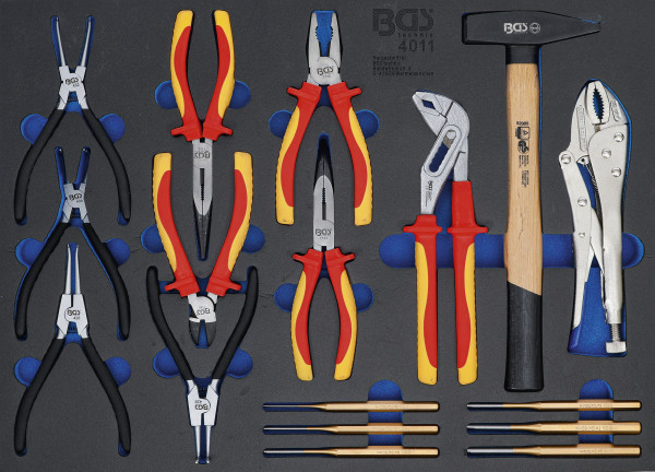Werkstattwageneinlage 3/3: Zangen-, Splintentreiber- und Hammer-Satz 17-tlg.