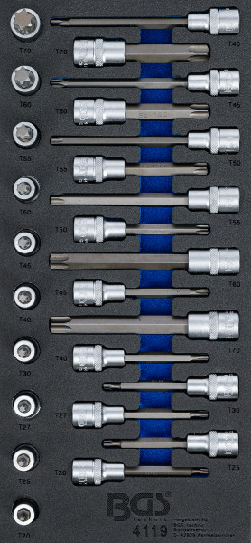 Werkstattwageneinlage 1/3: Bit-Einsatz-Satz | Antrieb Innenvierkant 12,5 mm (1/2") | T-Profil (für T