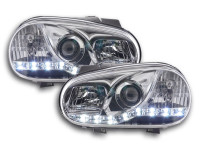 Scheinwerfer Set Daylight LED chrom passend für VW Golf 4 Typ 1J 98-03 Rechtslenker Scheinwerfer Set Daylight LED chrom passend für VW Golf 4 Typ 1J 98-03 Rechtslenker