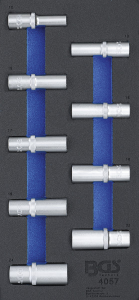 Werkstattwageneinlage 1/3: Steckschlüssel-Einsätze Sechskant | 12,5 mm (1/2") | 10-24 mm | tief | 9-