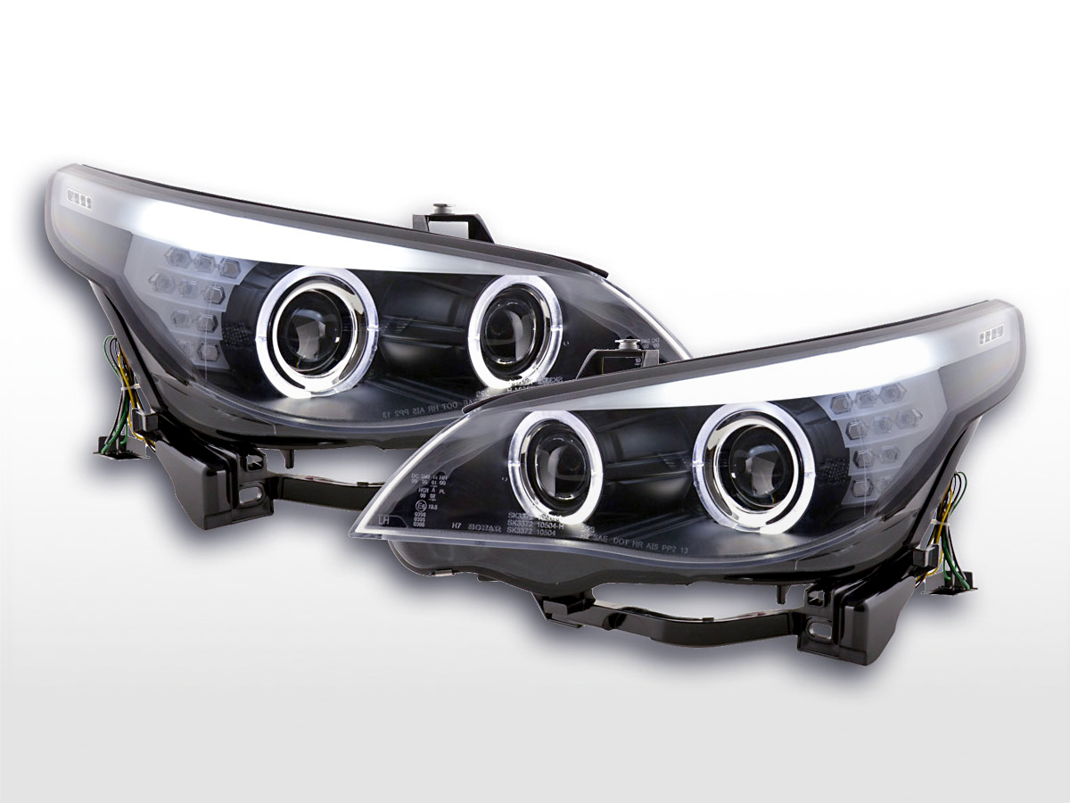 Scheinwerfer Set Xenon Angel Eyes LED BMW 5er E60/E61 03-04 schwarz, Scheinwerfer, Fahrzeugbeleuchtung, Auto Tuning