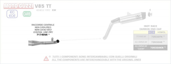 71749MI-Arrow Katersatzrohr Moto Guzzi V 85 TT 19-20