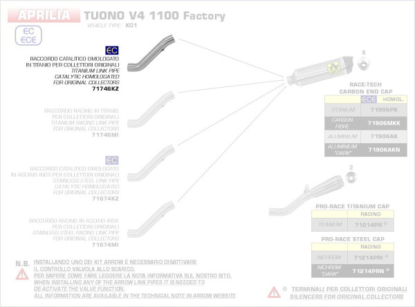 71746KZ-Arrow Verbingungsrohr Mit Kat Aprilia Tuono V4 1100 Factory