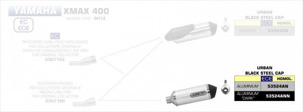 Arrow Urban Endschalldämpfer Aluminium Schwarz passend für Yamaha XMax 400 (SH12) 17-20