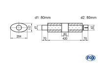 FOX Uni-Schalldämpfer Oval Edelstahl mit Kammer und Stutzen 204x117mm d80mm Länge 420mm FOX Uni-Schalldämpfer Oval Edelstahl mit Kammer und Stutzen 204x117mm d80mm Länge 420mm