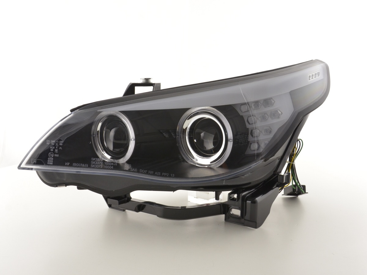 Scheinwerfer Set Xenon Angel Eyes LED BMW 5er E60/E61 03-04 schwarz für  Rechtslenker, Scheinwerfer, Fahrzeugbeleuchtung, Auto Tuning