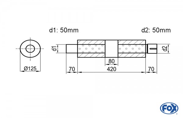 FOX Uni-Schalldämpfer rund Edelstahl Ø125mm, Länge 420mm