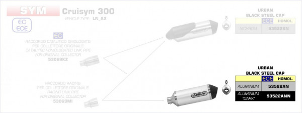 Arrow Urban Endschalldämpfer Aluminium Schwarz passend für SYM Cruisym 300