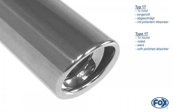 FOX Endschalldämpfer passend für Volvo S60 2.4l ab 2001 – 1x100 Typ 17 rechts/links