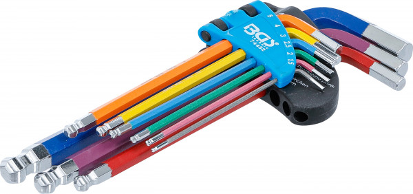 Winkelschlüssel-Satz Multicolour Innensechskant mit Kugelkopf 1,5–10 mm 9-tlg.