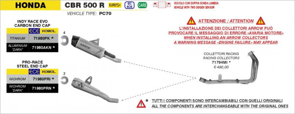 ARROW PRO RACE Endschalldämpfer Edelstahl Schwarz passend für Honda CBR 500 R 24-25