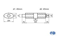 FOX Uni-Schalldämpfer Oval mit Kammer und Stutzen – Edelstahl, Länge 420mm FOX Uni-Schalldämpfer Oval mit Kammer und Stutzen – Edelstahl, Länge 420mm
