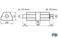 FOX Uni-Schalldämpfer trapez mit Kammer und Stutzen aus Edelstahl FOX Uni-Schalldämpfer trapez mit Kammer und Stutzen aus Edelstahl