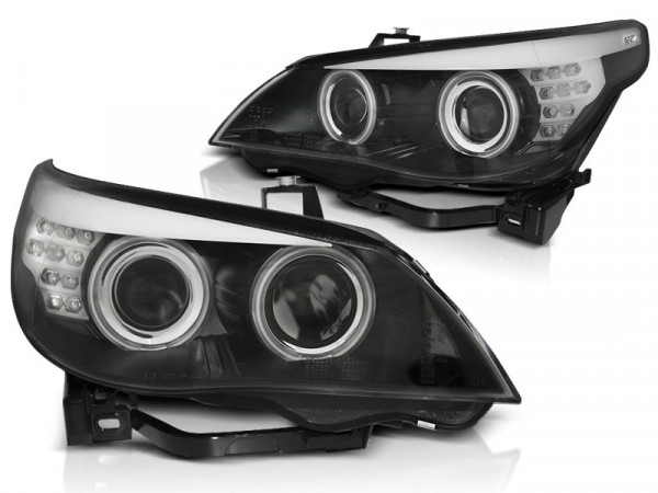 Xenon D2s Scheinwerfer CCFL Angel Eyes schwarz LED Blinker passend für BMW E60/E61 03-04