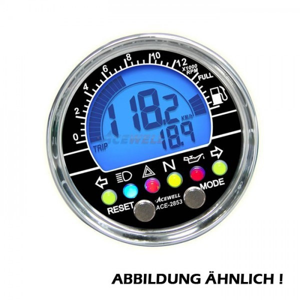 Multifunktionelles Digitalinstrument | carbon-blau Einbau-Tacho Drehzahlmesser -Uhr
