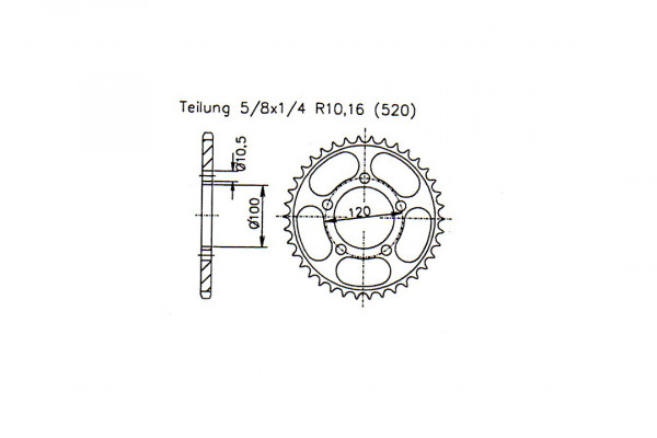 Kettenrad Stahl 42 Zähne Teilung 520