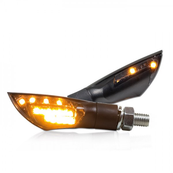 LED-Blinker "Dual" | schwarz | Blinkfunktion V+H M8 | Paar | L50 x T20 x H18mm | getönt | E-geprüft