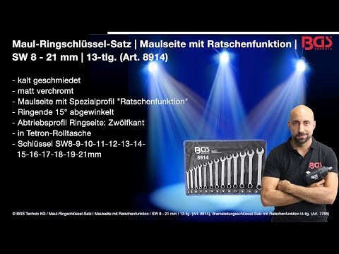 Maul-Ringschlüssel-Satz mit Ratschenfunktion 13-tlg. SW 8–21 mm